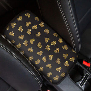 Glitter Gold Heart Pattern Print Car Center Console Cover