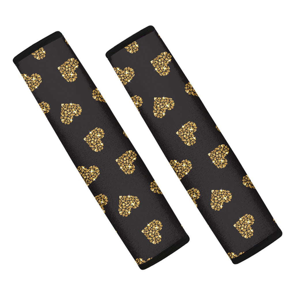 Glitter Gold Heart Pattern Print Car Seat Belt Covers