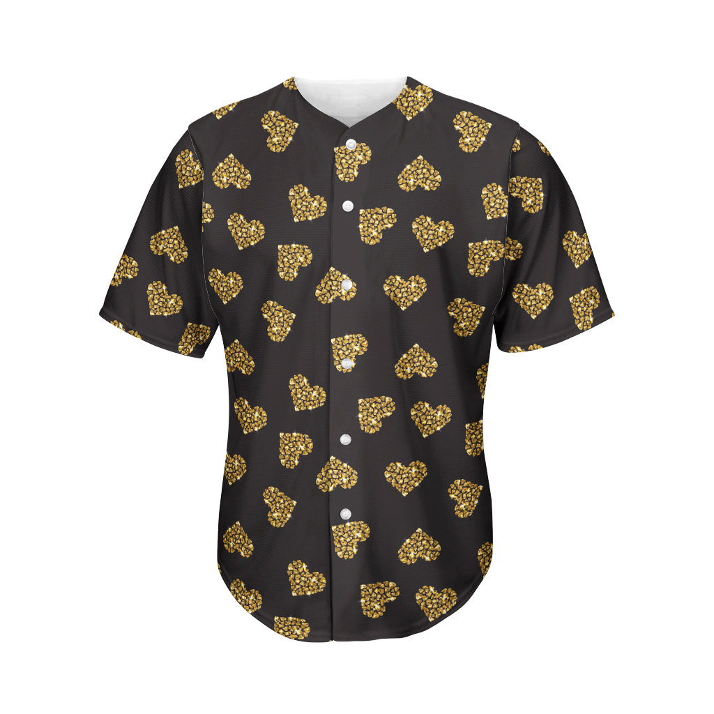 Glitter Gold Heart Pattern Print Men's Baseball Jersey