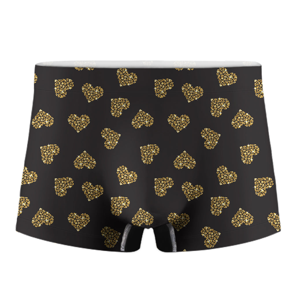 Glitter Gold Heart Pattern Print Men's Boxer Briefs