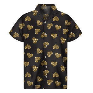 Glitter Gold Heart Pattern Print Men's Short Sleeve Shirt