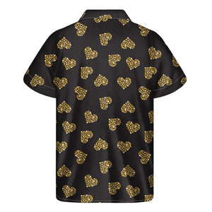 Glitter Gold Heart Pattern Print Men's Short Sleeve Shirt