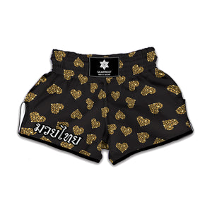 Glitter Gold Heart Pattern Print Muay Thai Boxing Shorts