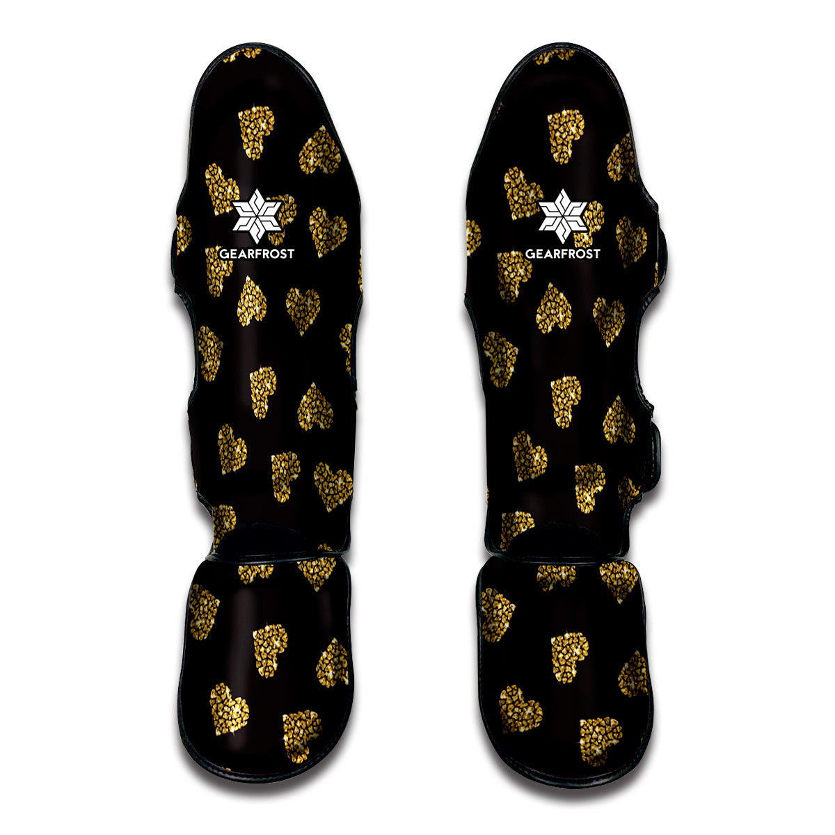 Glitter Gold Heart Pattern Print Muay Thai Shin Guard