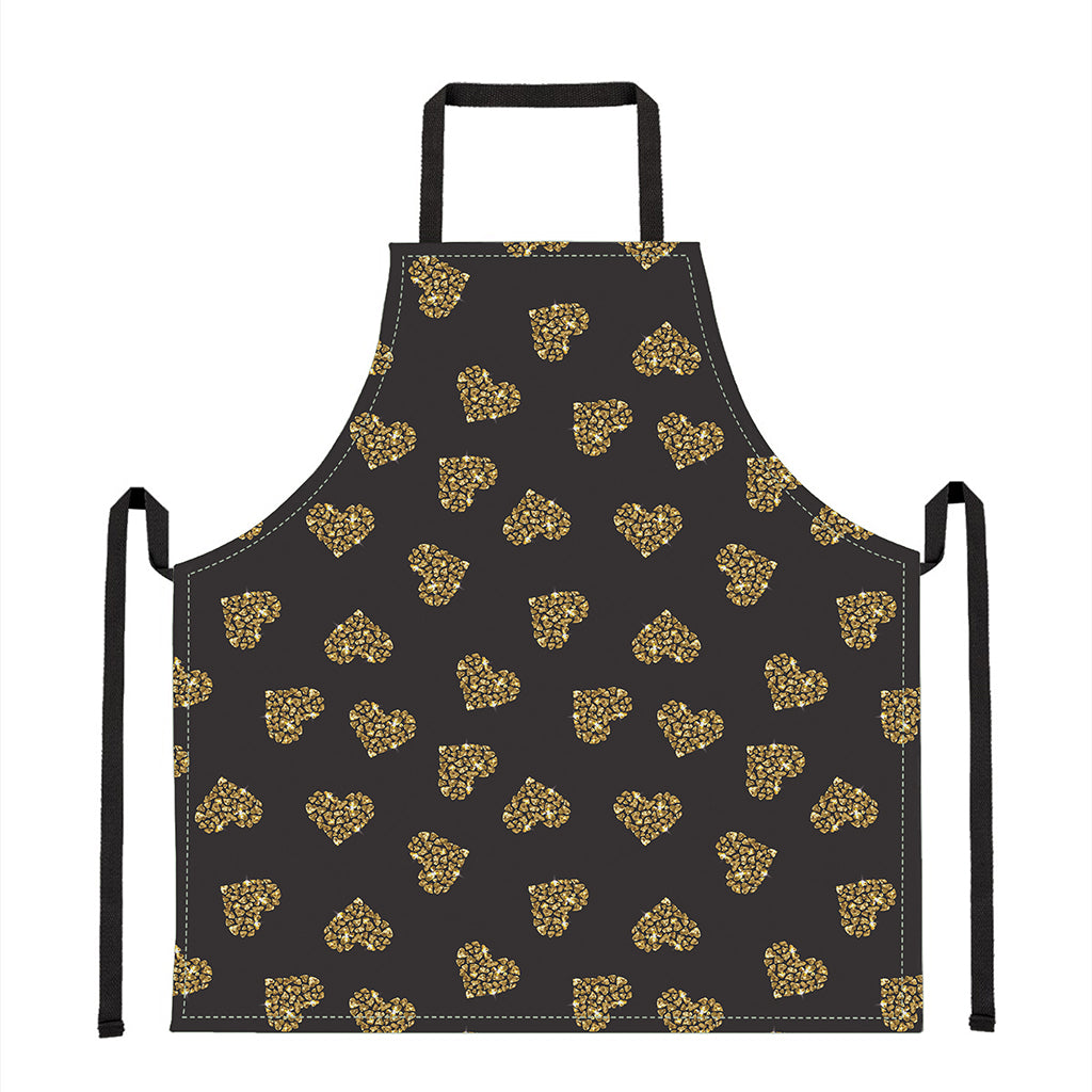 Glitter Gold Heart Pattern Print (NOT Real Glitter) Apron