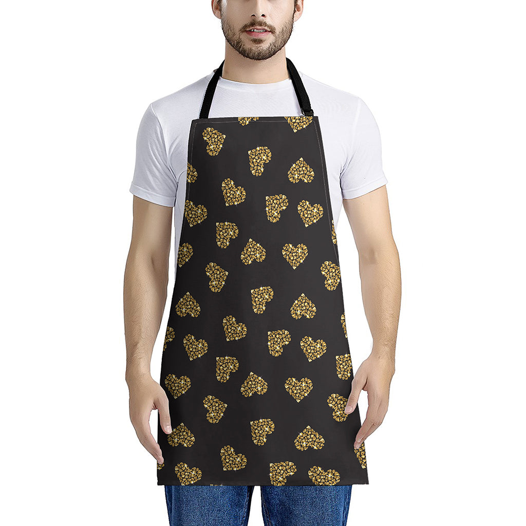 Glitter Gold Heart Pattern Print (NOT Real Glitter) Apron