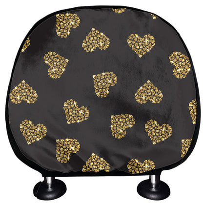 Glitter Gold Heart Pattern Print (NOT Real Glitter) Car Headrest Covers