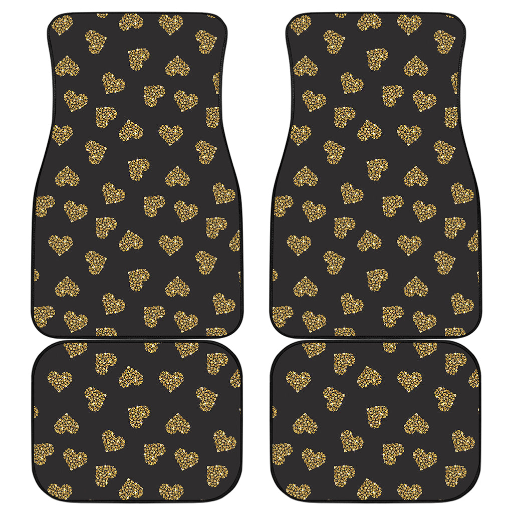 Glitter Gold Heart Pattern Print (NOT Real Glitter) Front and Back Car Floor Mats