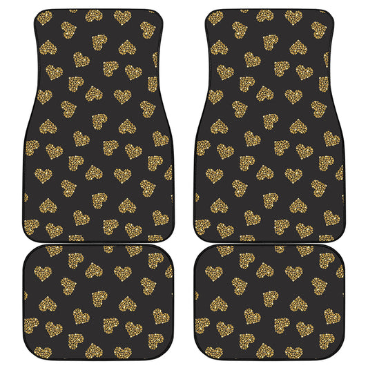 Glitter Gold Heart Pattern Print (NOT Real Glitter) Front and Back Car Floor Mats