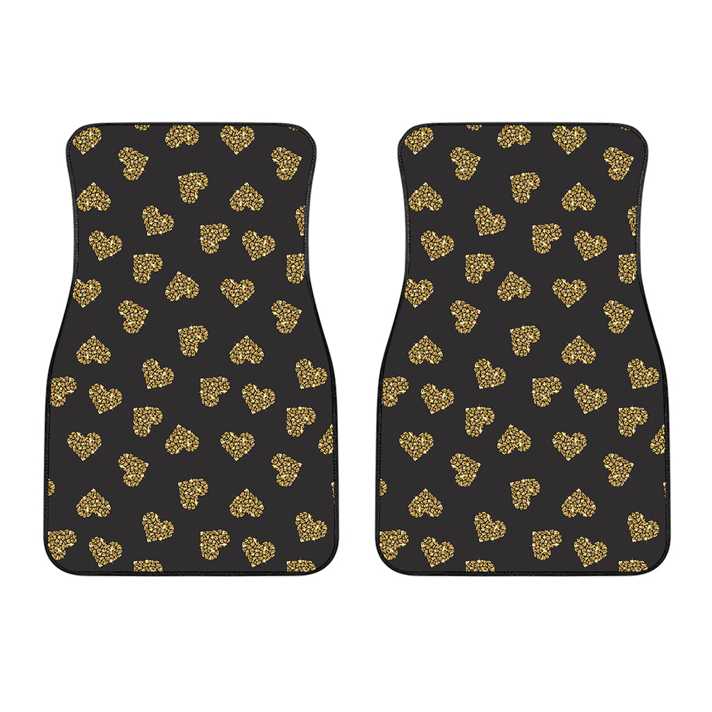 Glitter Gold Heart Pattern Print (NOT Real Glitter) Front Car Floor Mats