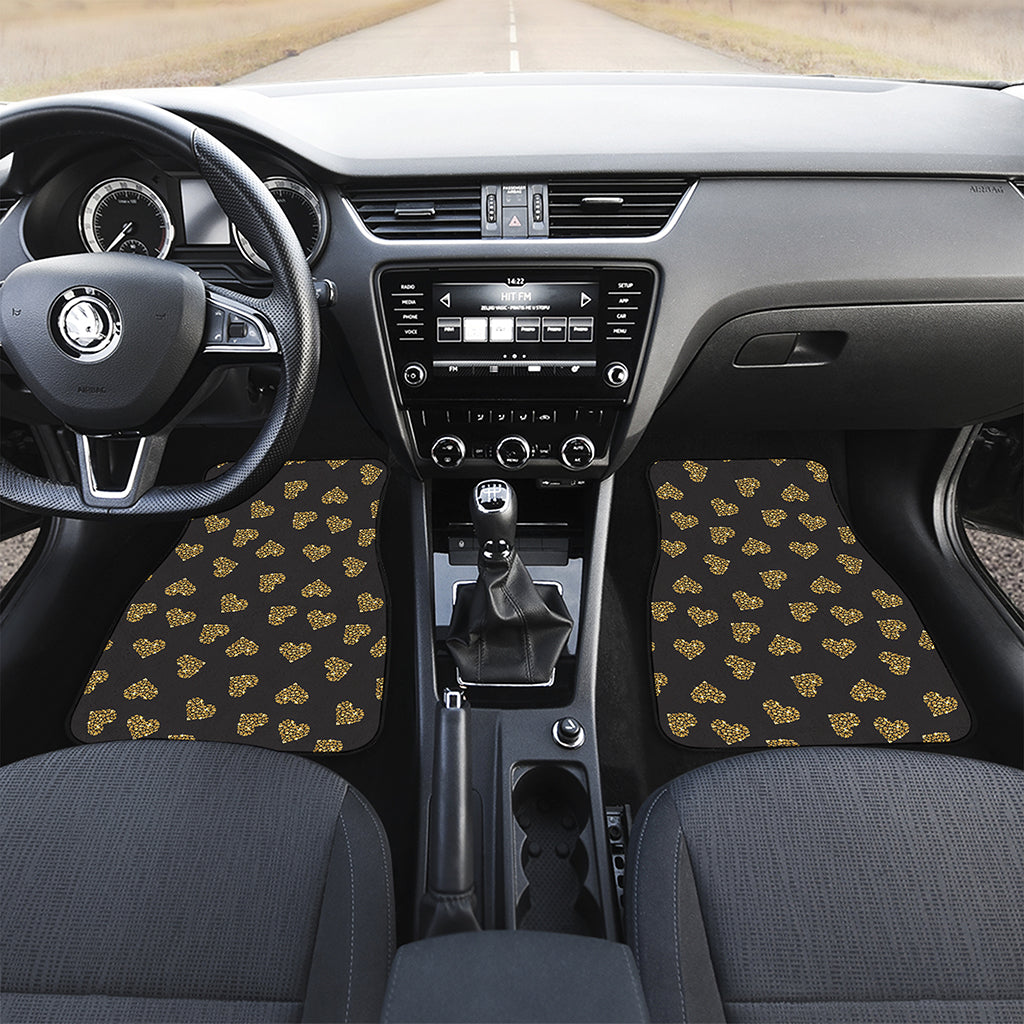 Glitter Gold Heart Pattern Print (NOT Real Glitter) Front Car Floor Mats