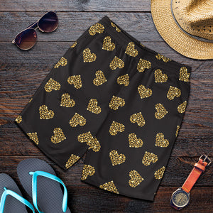 Glitter Gold Heart Pattern Print (NOT Real Glitter) Men's Shorts