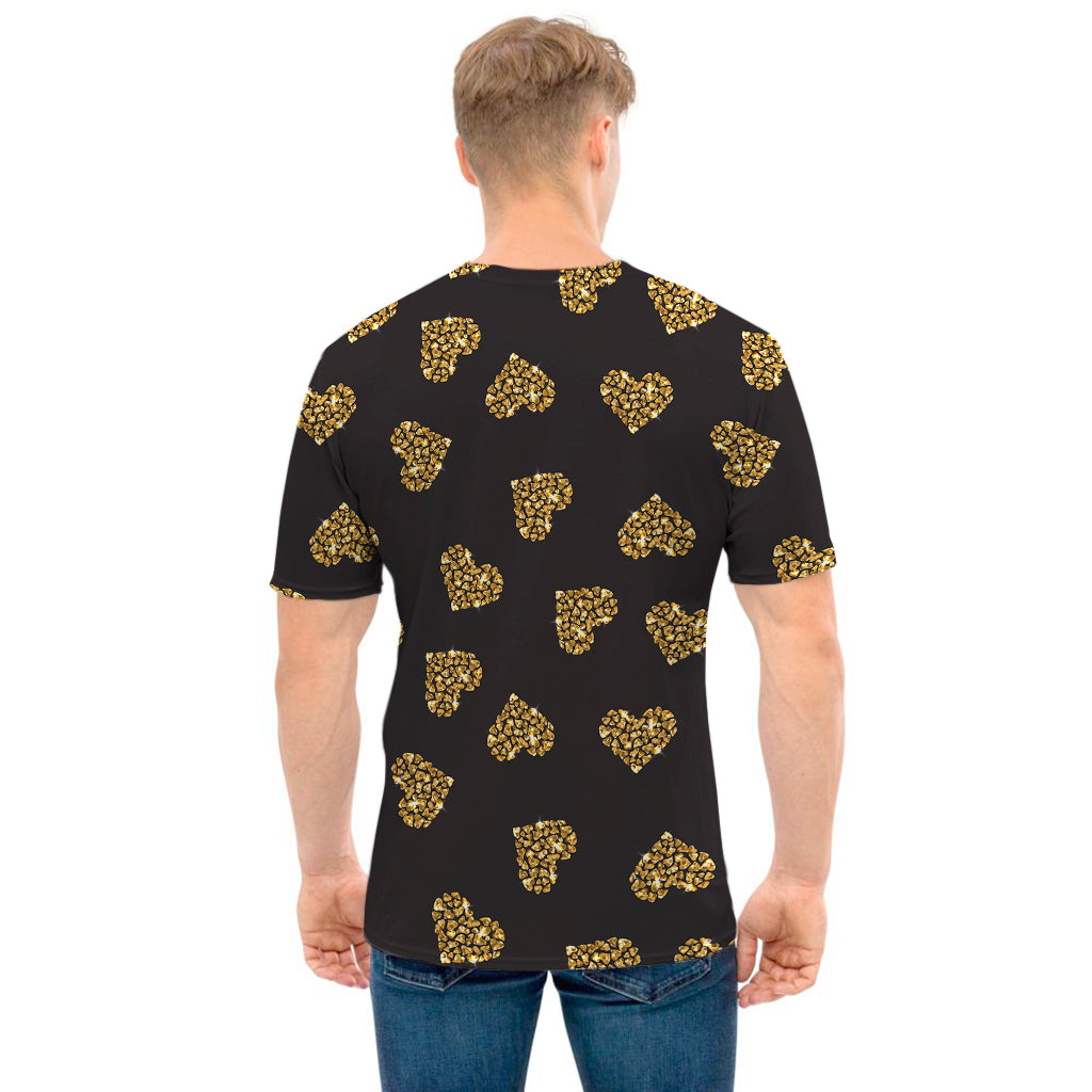 Glitter Gold Heart Pattern Print (NOT Real Glitter) Men's T-Shirt