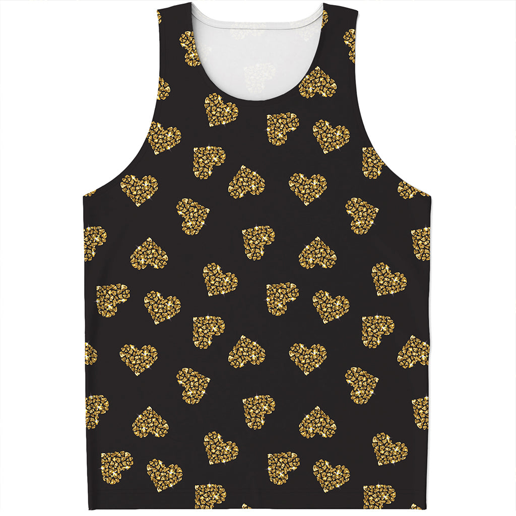 Glitter Gold Heart Pattern Print (NOT Real Glitter) Men's Tank Top