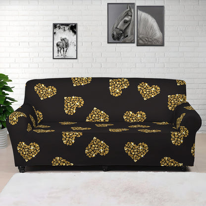 Glitter Gold Heart Pattern Print (NOT Real Glitter) Sofa Cover