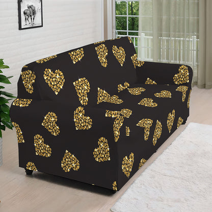 Glitter Gold Heart Pattern Print (NOT Real Glitter) Sofa Cover