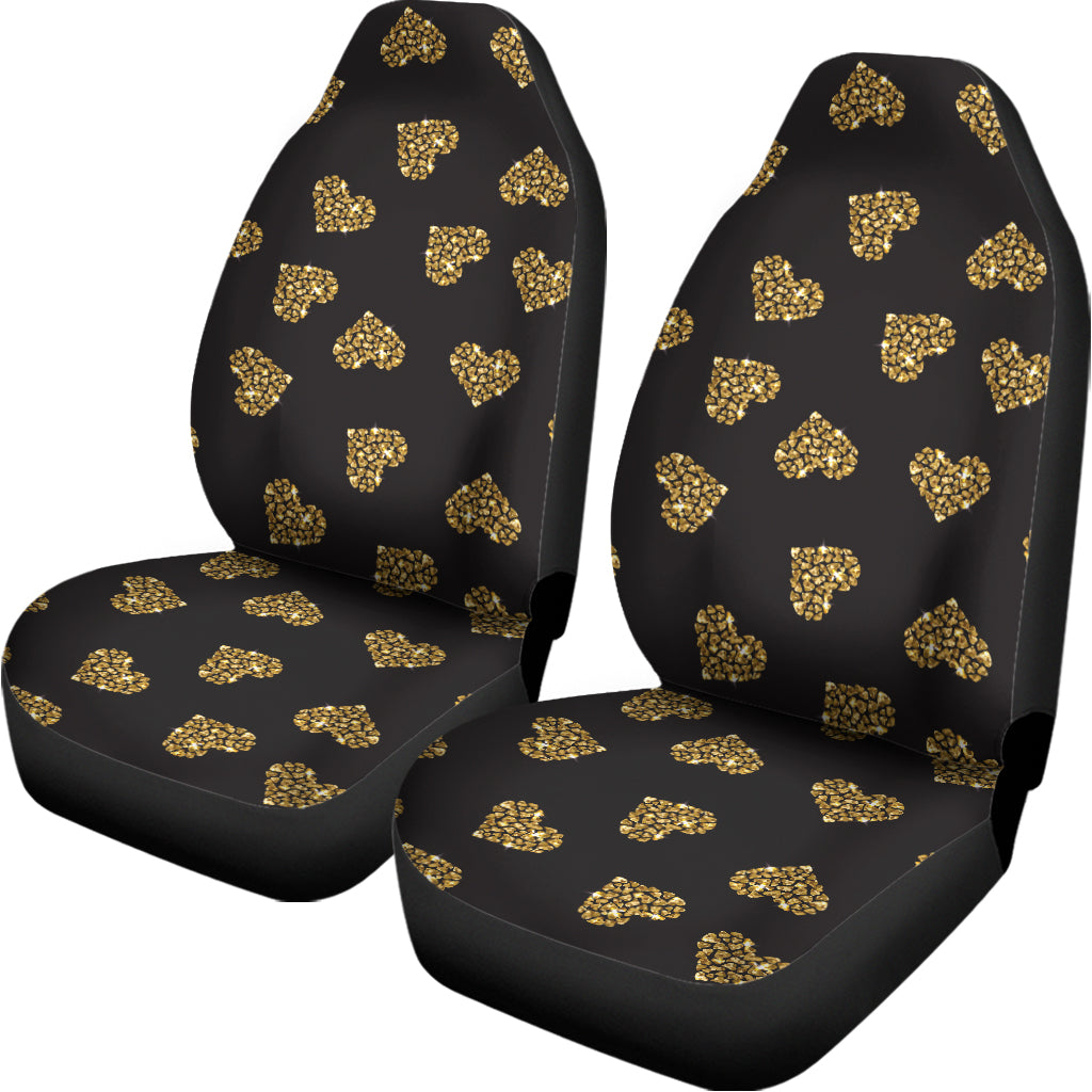 Glitter Gold Heart Pattern Print (NOT Real Glitter) Universal Fit Car Seat Covers