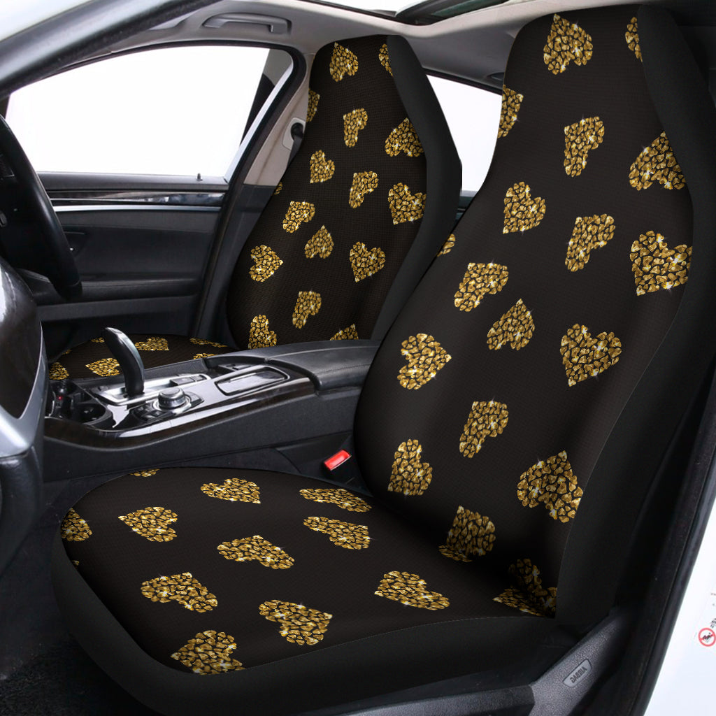 Glitter Gold Heart Pattern Print (NOT Real Glitter) Universal Fit Car Seat Covers