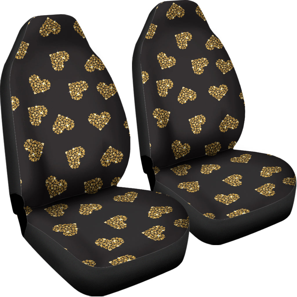 Glitter Gold Heart Pattern Print (NOT Real Glitter) Universal Fit Car Seat Covers