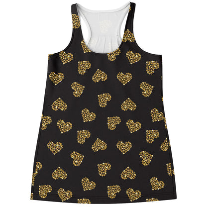 Glitter Gold Heart Pattern Print (NOT Real Glitter) Women's Racerback Tank Top
