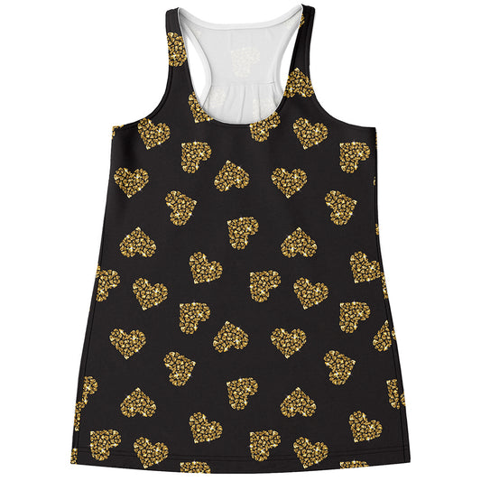Glitter Gold Heart Pattern Print (NOT Real Glitter) Women's Racerback Tank Top