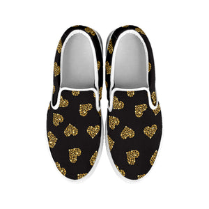 Glitter Gold Heart Pattern Print White Slip On Shoes