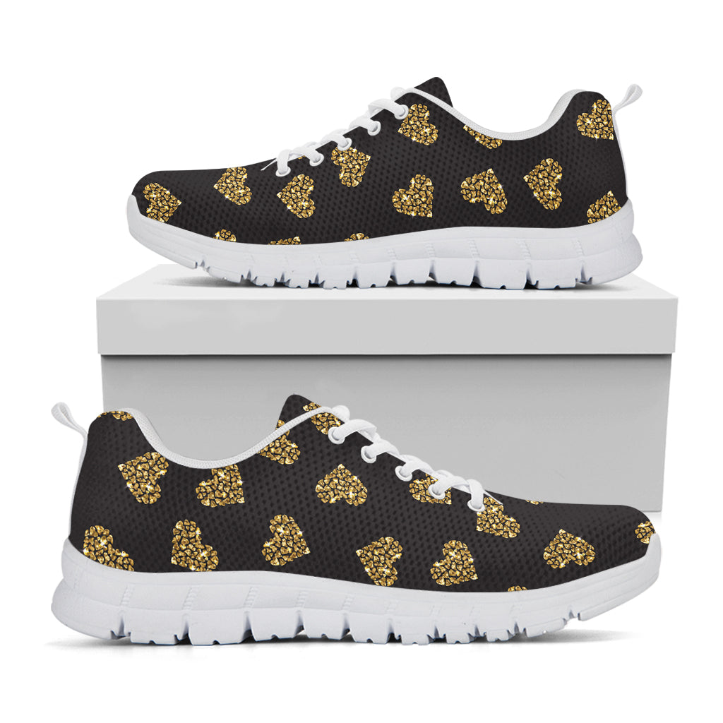 Glitter Gold Heart Pattern Print White Sneakers