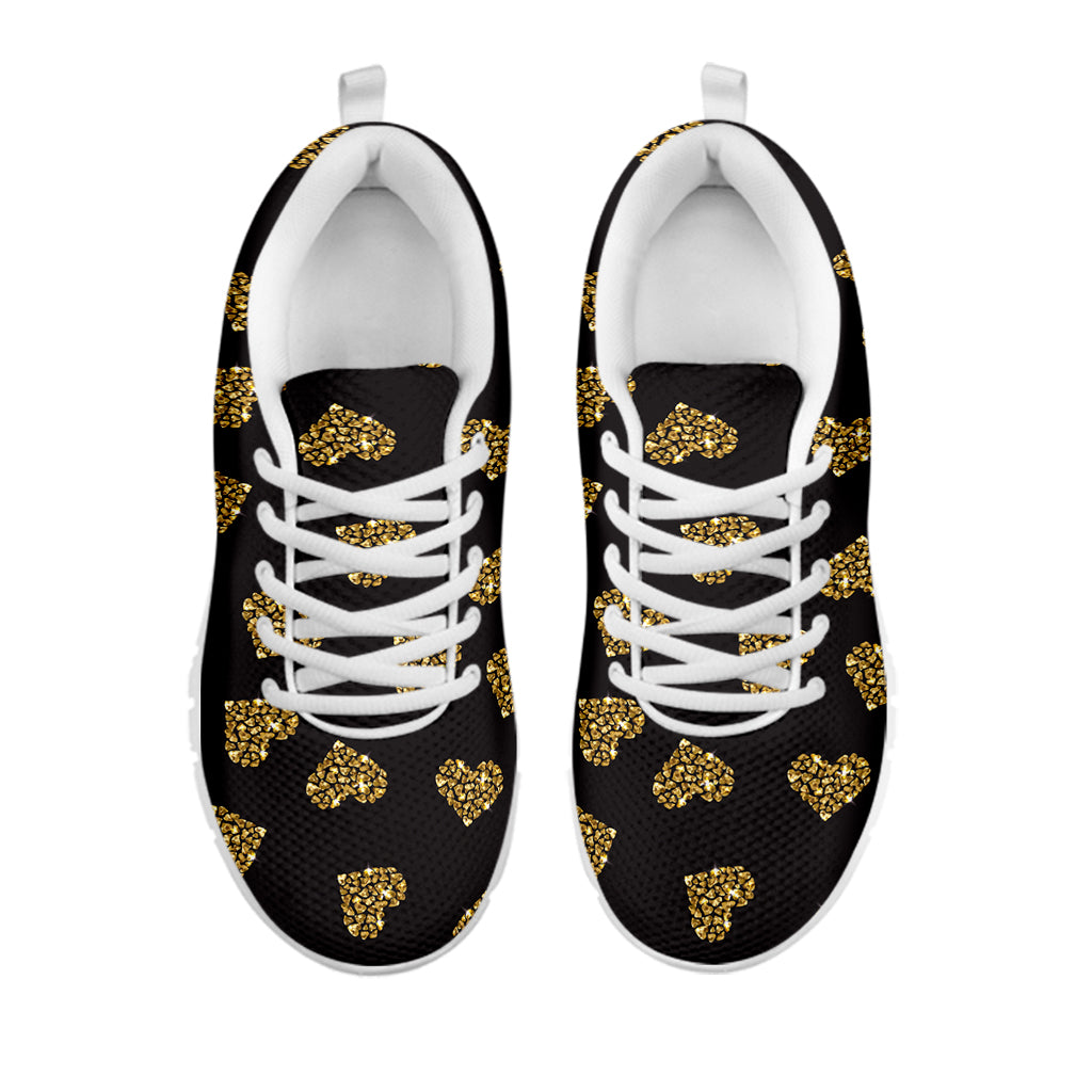 Glitter Gold Heart Pattern Print White Sneakers