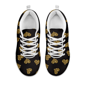 Glitter Gold Heart Pattern Print White Sneakers