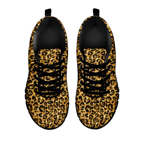 Glitter Gold Leopard Print Black Sneakers