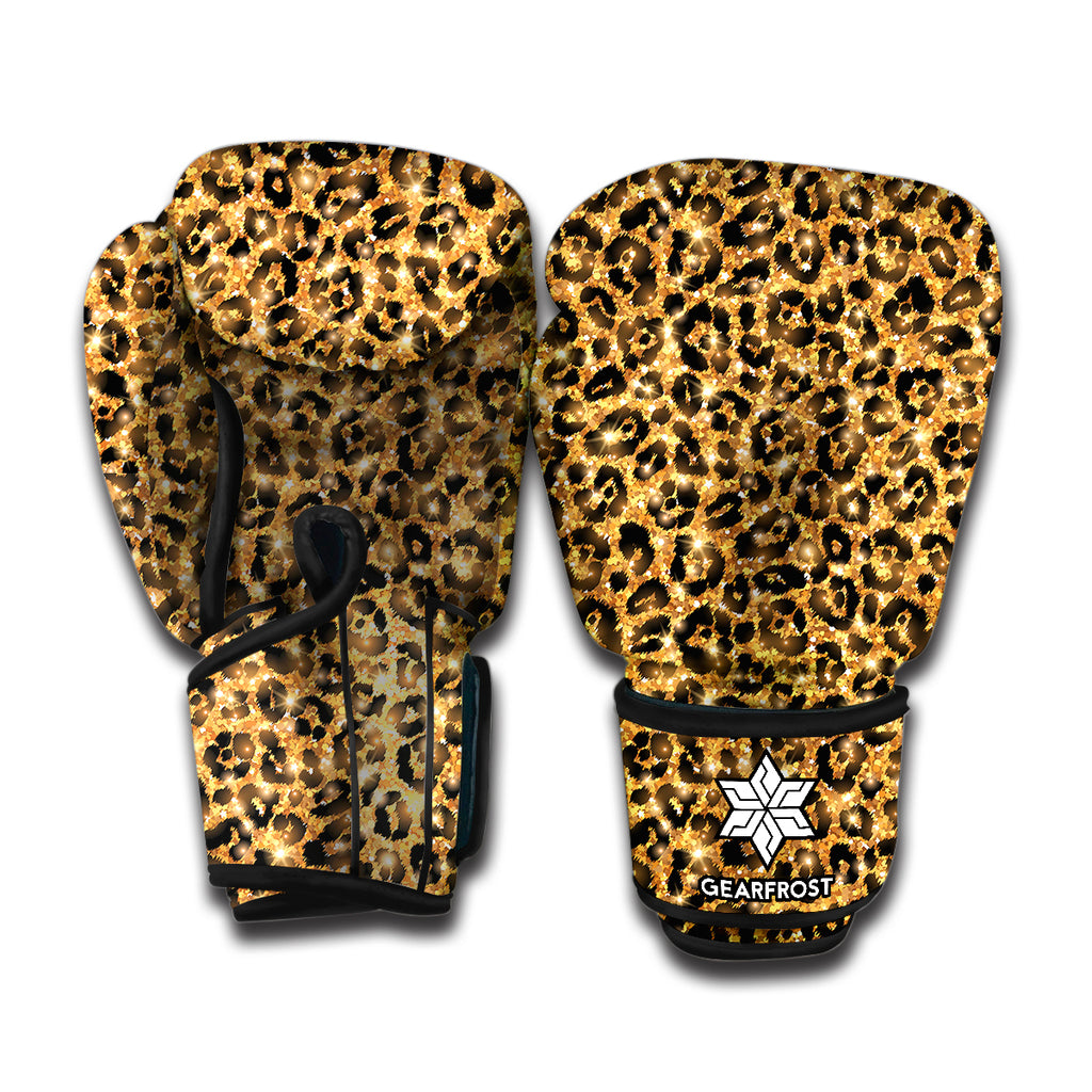 Glitter Gold Leopard Print Boxing Gloves