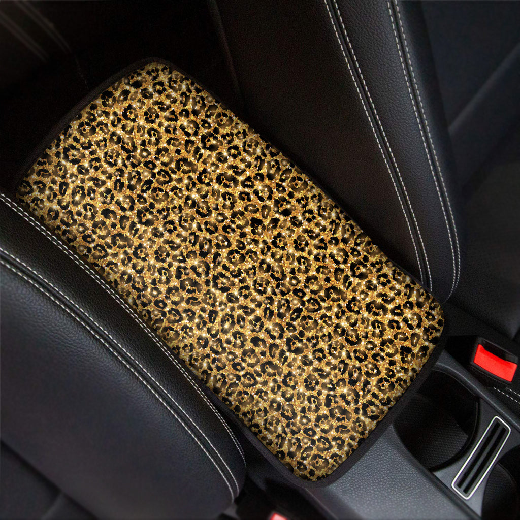 Glitter Gold Leopard Print Car Center Console Cover