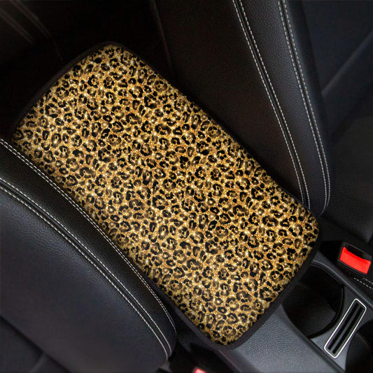 Glitter Gold Leopard Print Car Center Console Cover