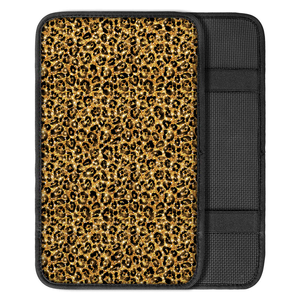 Glitter Gold Leopard Print Car Center Console Cover