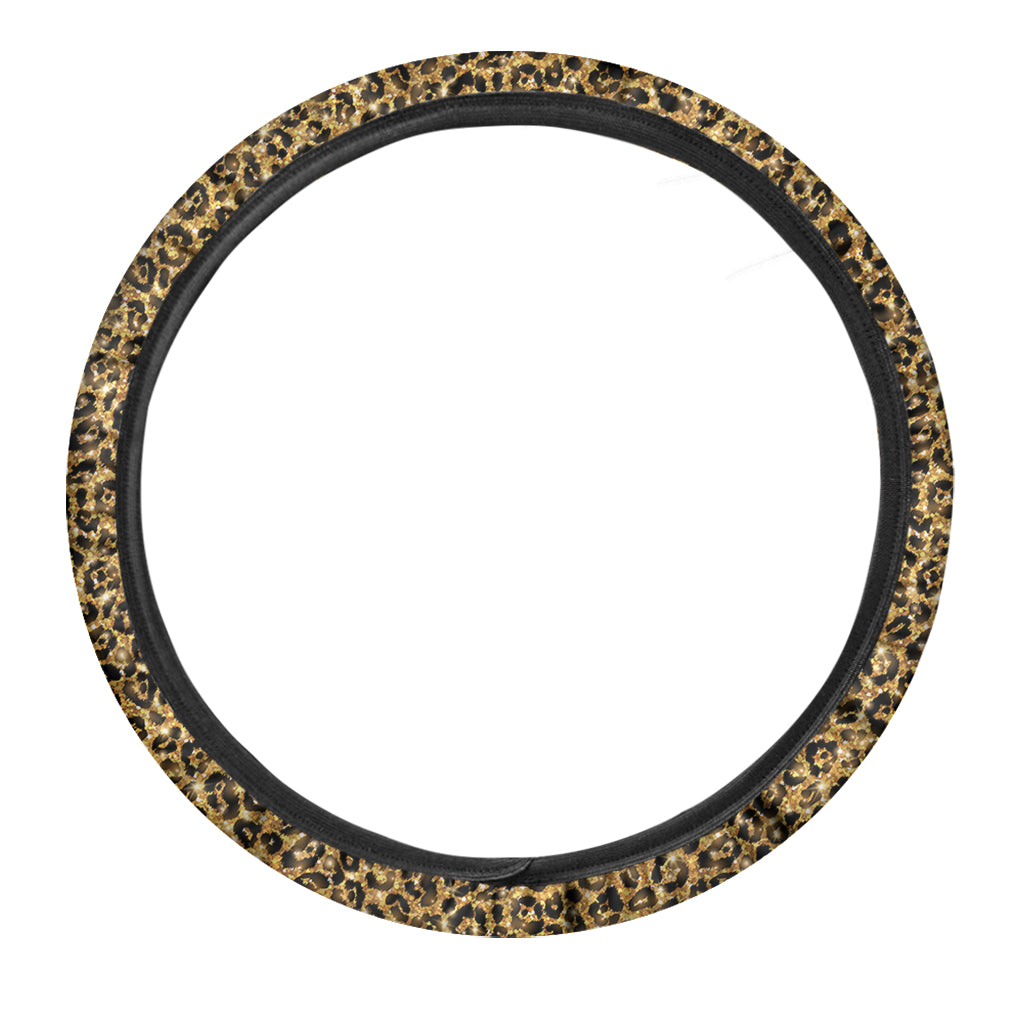 Glitter Gold Leopard Print Car Steering Wheel Cover