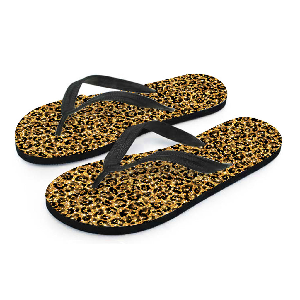 Glitter Gold Leopard Print Flip Flops