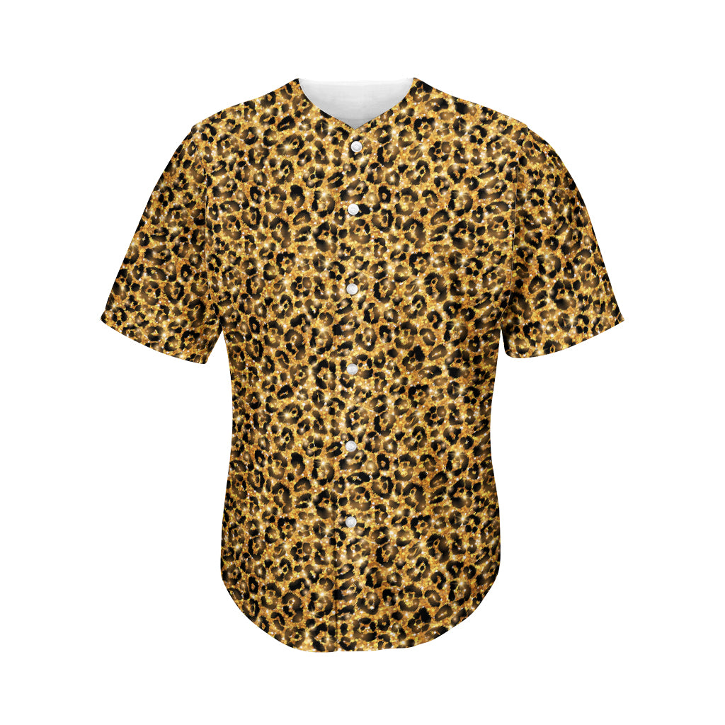 Glitter Gold Leopard Print Men's Baseball Jersey