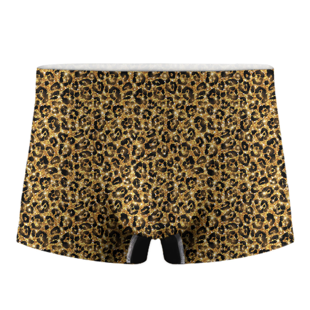 Glitter Gold Leopard Print Men's Boxer Briefs