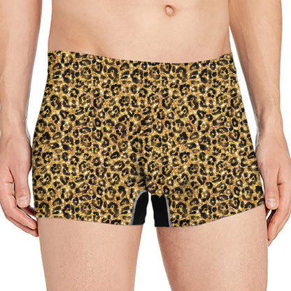 Glitter Gold Leopard Print Men's Boxer Briefs