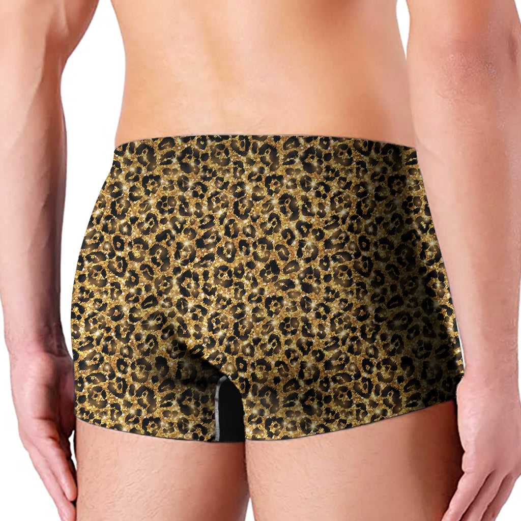 Glitter Gold Leopard Print Men's Boxer Briefs