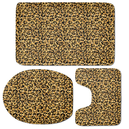 Glitter Gold Leopard Print (NOT Real Glitter) 3 Piece Bath Mat Set