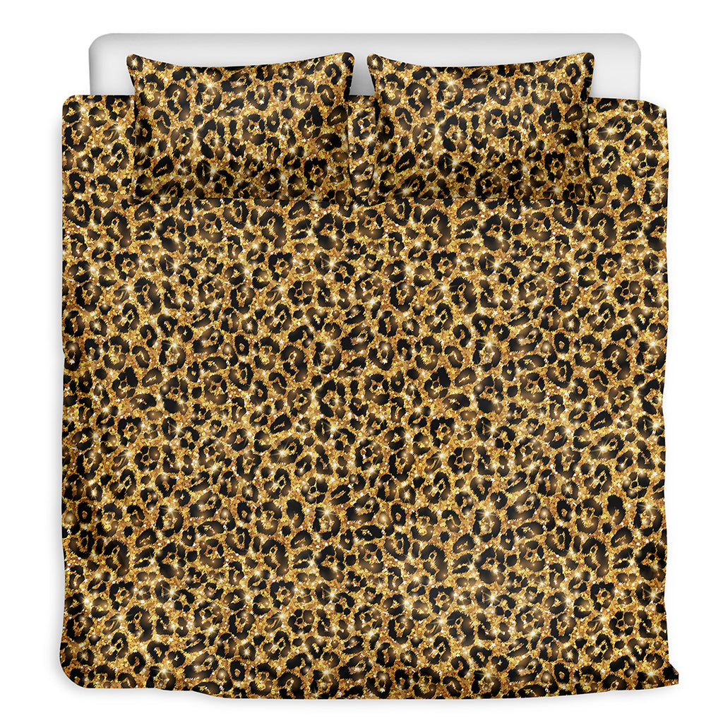 Glitter Gold Leopard Print (NOT Real Glitter) Duvet Cover Bedding Set
