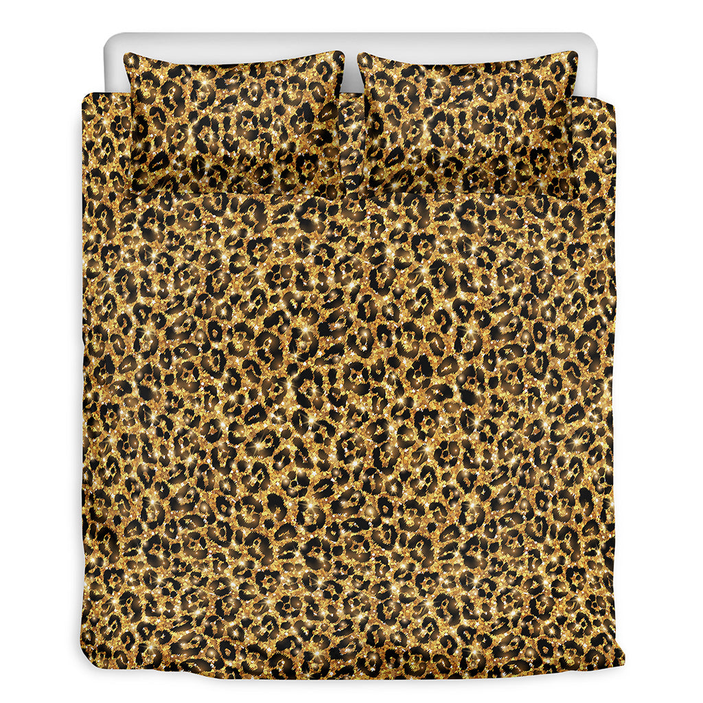 Glitter Gold Leopard Print (NOT Real Glitter) Duvet Cover Bedding Set