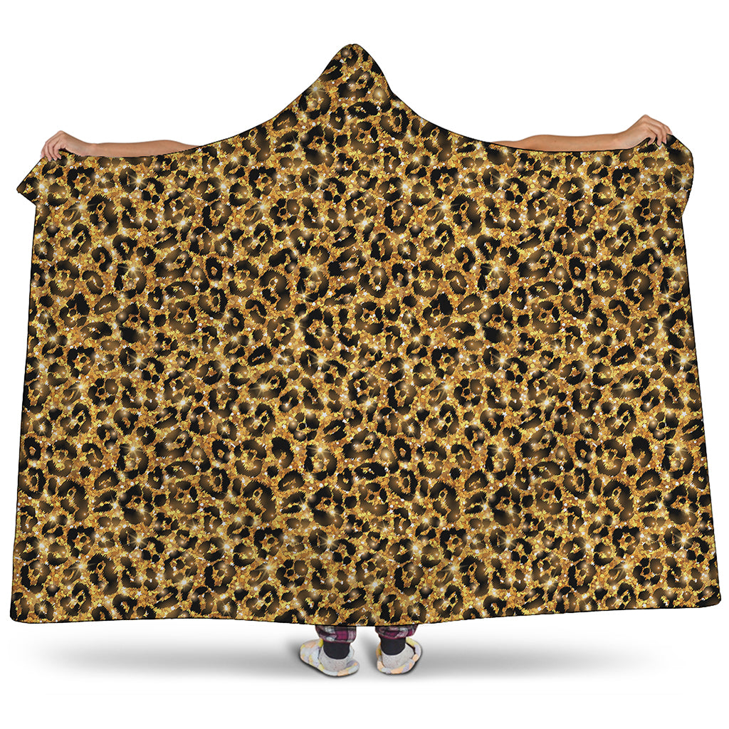 Glitter Gold Leopard Print (NOT Real Glitter) Hooded Blanket