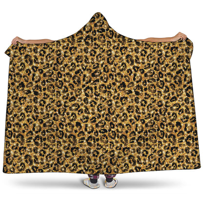 Glitter Gold Leopard Print (NOT Real Glitter) Hooded Blanket
