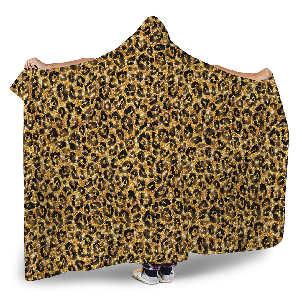 Glitter Gold Leopard Print (NOT Real Glitter) Hooded Blanket