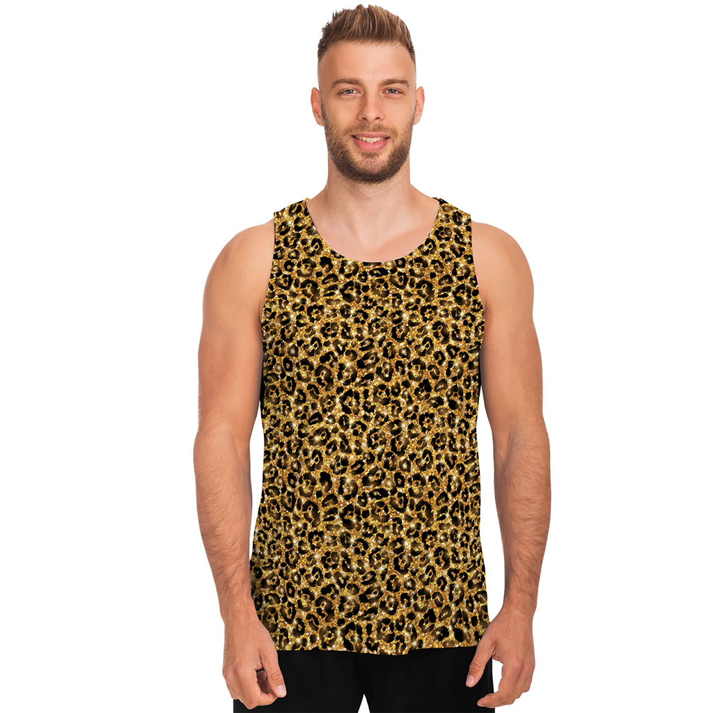 Glitter Gold Leopard Print (NOT Real Glitter) Men's Tank Top