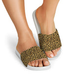 Glitter Gold Leopard Print (NOT Real Glitter) White Slide Sandals