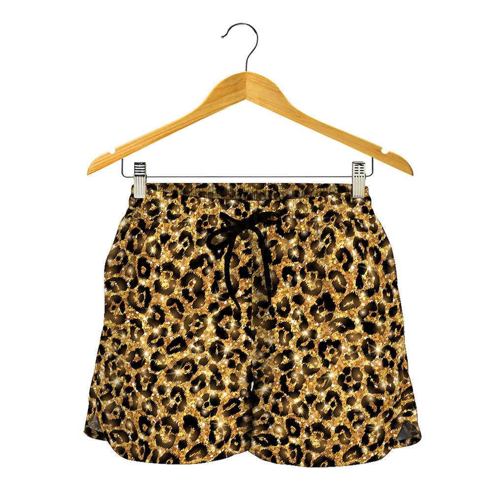 Glitter Gold Leopard Print (NOT Real Glitter) Women's Shorts