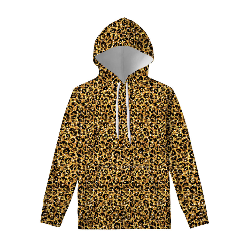 Glitter Gold Leopard Print Pullover Hoodie